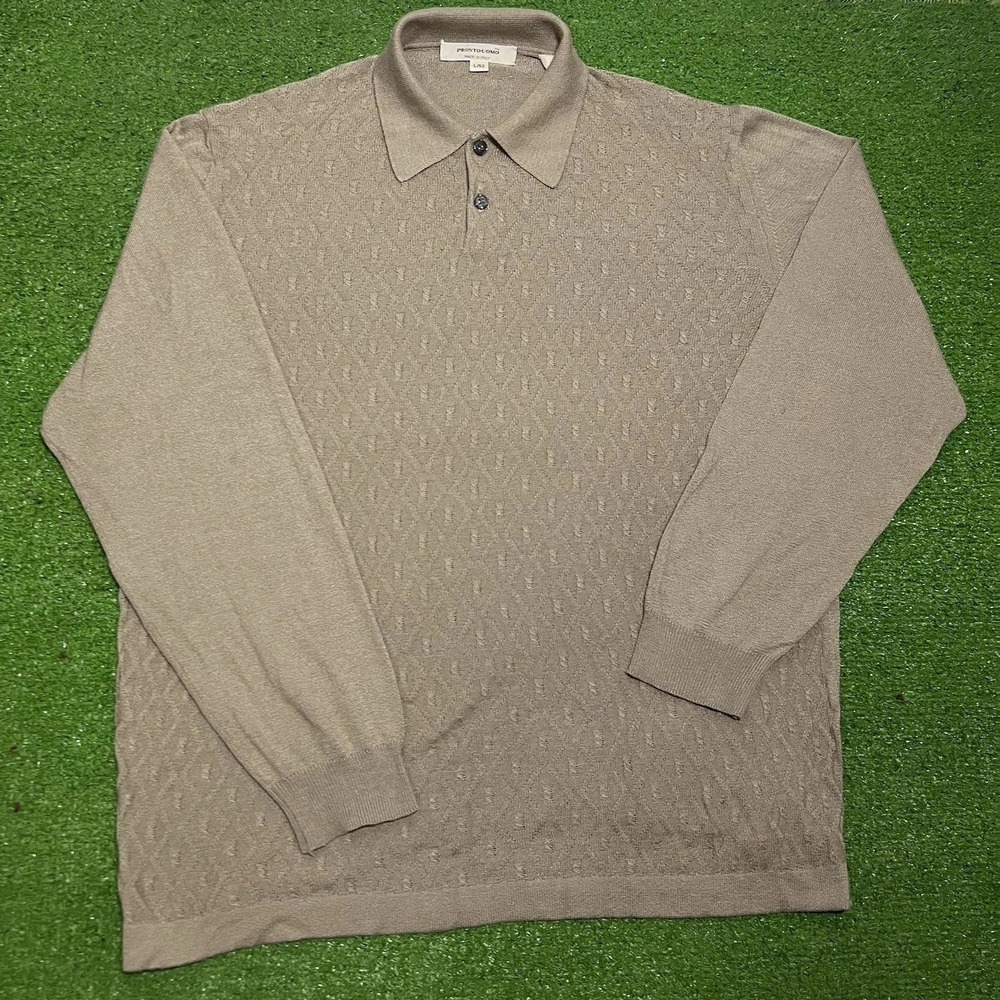 Vintage texture knit polo shirt LG Rugby Collared Sweater Preppy Geometric 90s